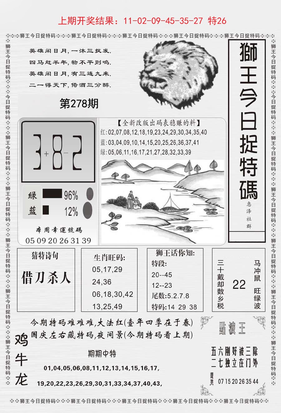 2024278期狮王今日抓特码