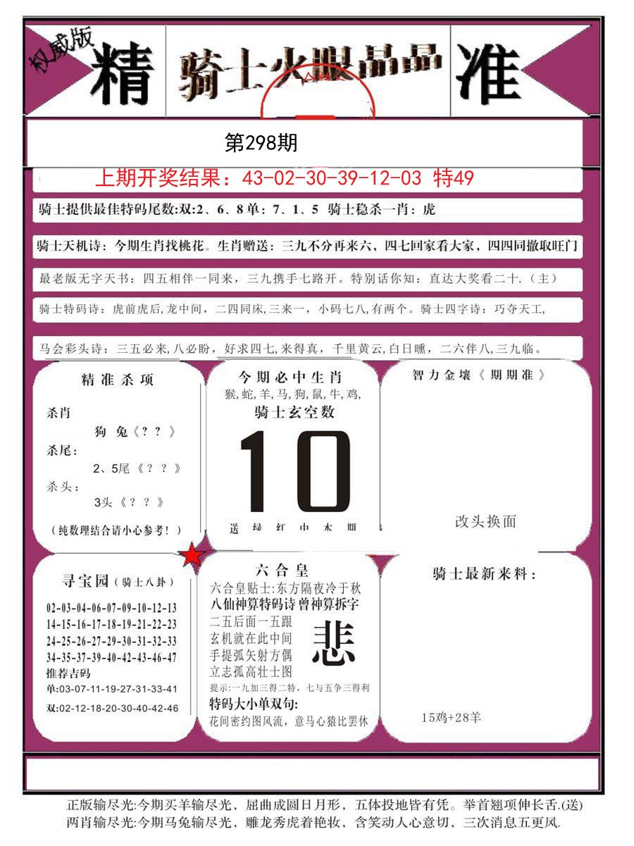 2024298期骑士火眼晶晶B