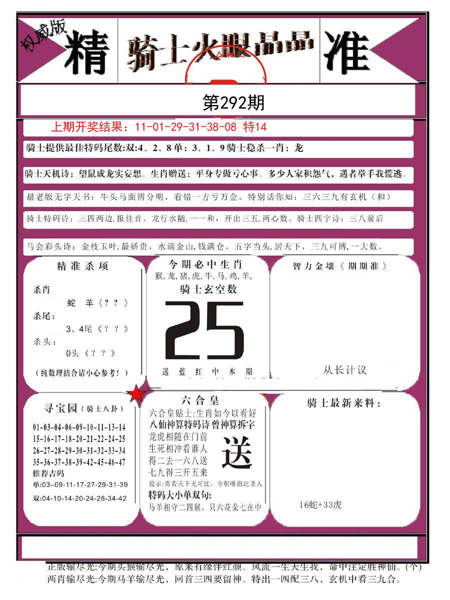 2024292期骑士火眼晶晶B
