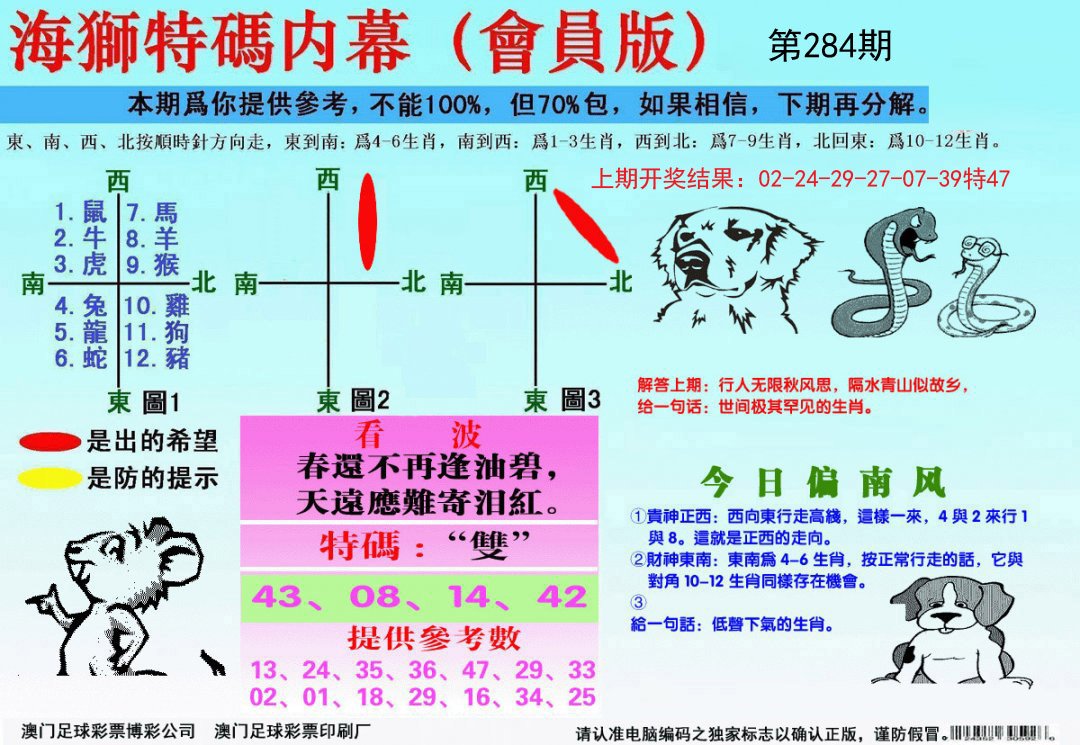 2024284期海狮特码会员报