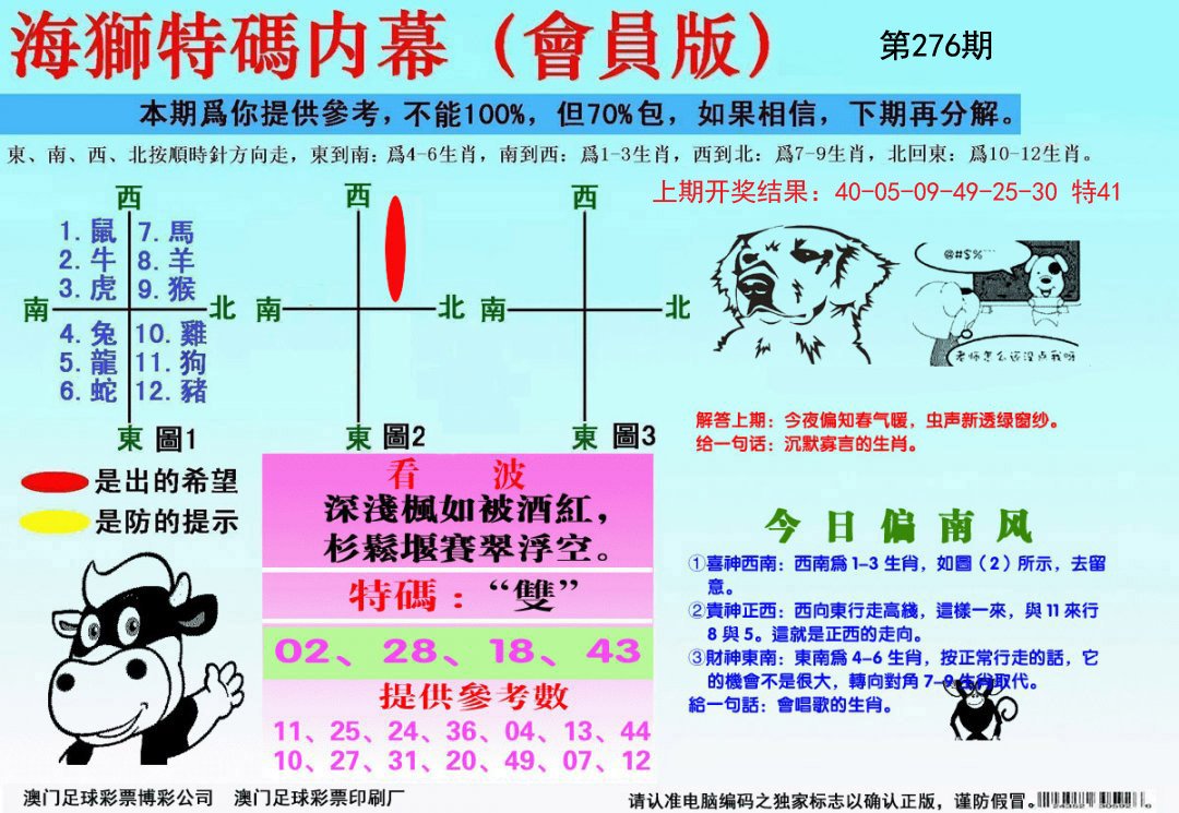2024276期海狮特码会员报