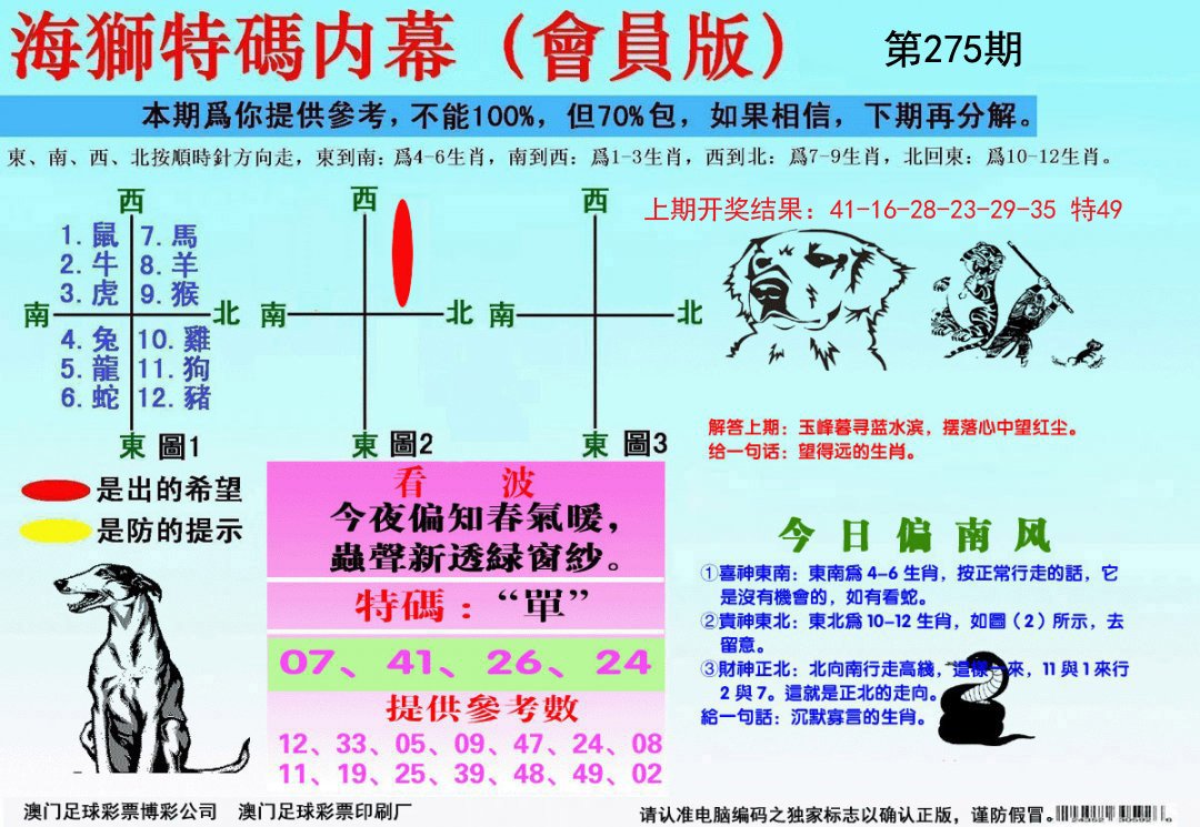 2024275期海狮特码会员报
