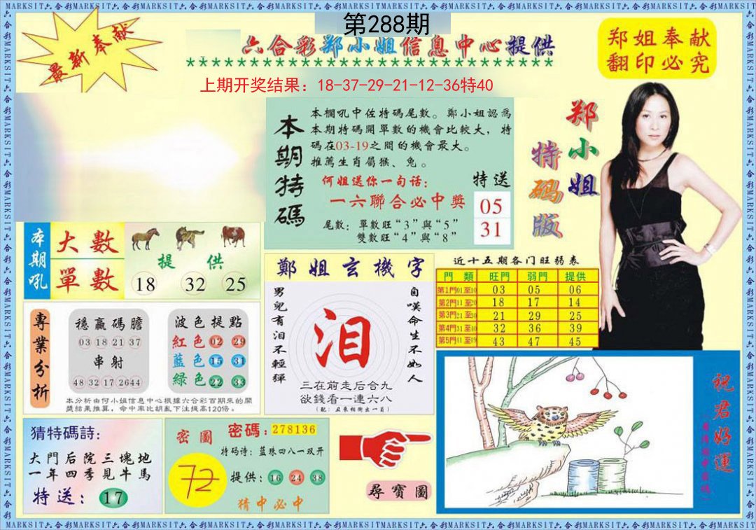 2024288期郑小姐特码报A