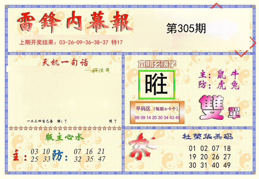2024305期雷锋内幕报