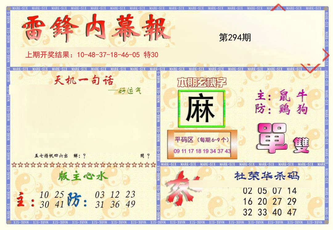 2024294期雷锋内幕报