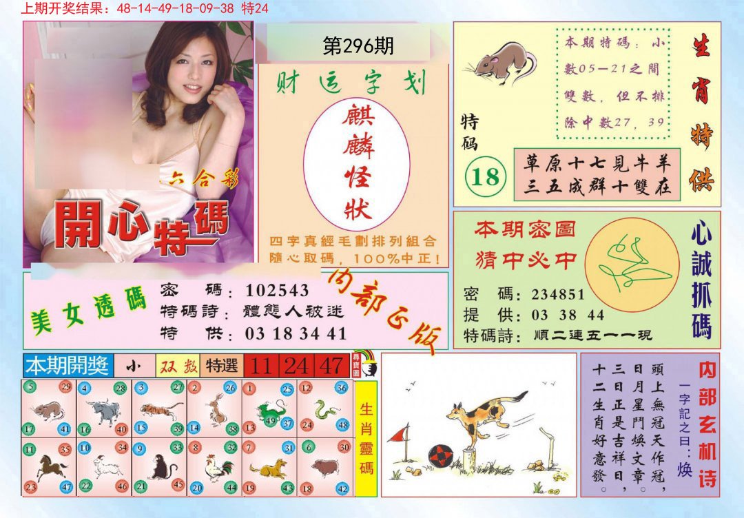 2024296期开心特码