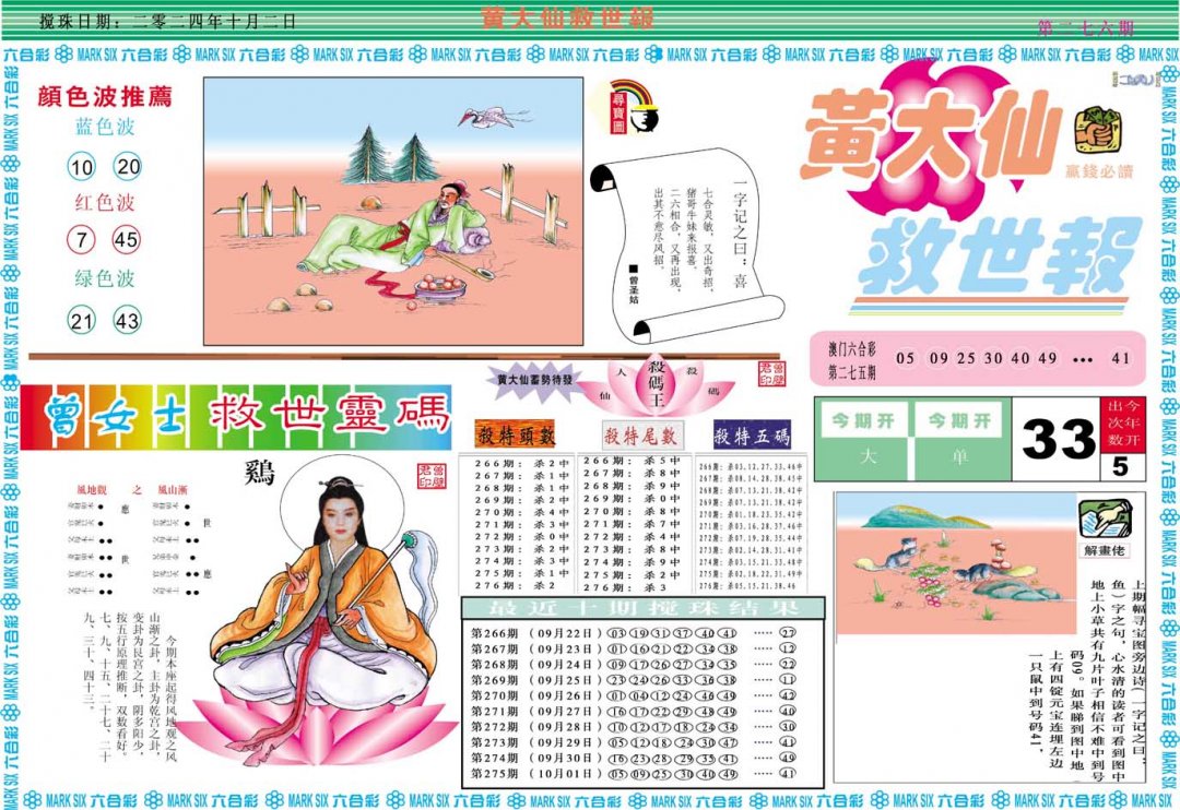 2024276期黄大仙救世A