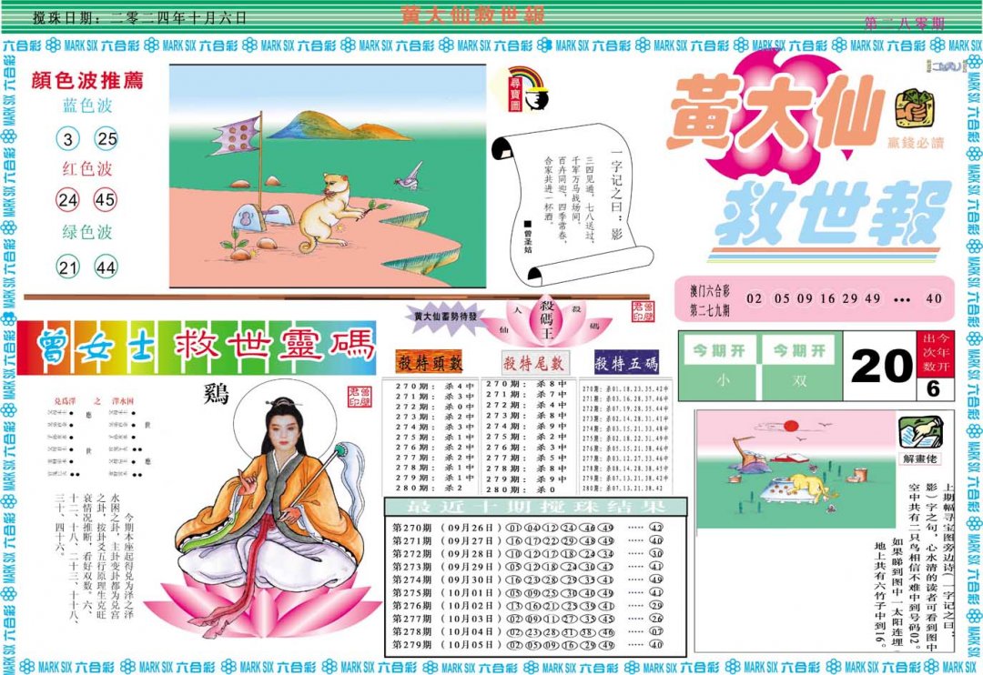 2024280期黄大仙救世A