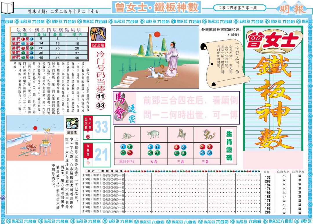 2024301期曾女士铁板神数A