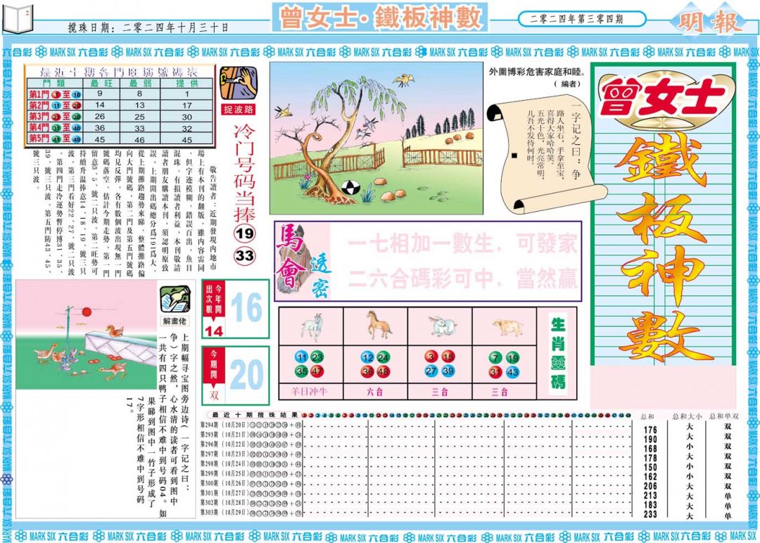 2024304期曾女士铁板神数A
