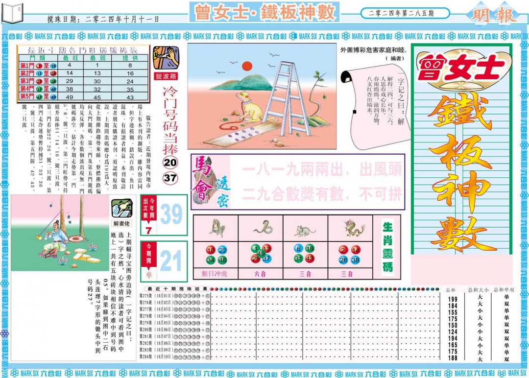 2024285期曾女士铁板神数A