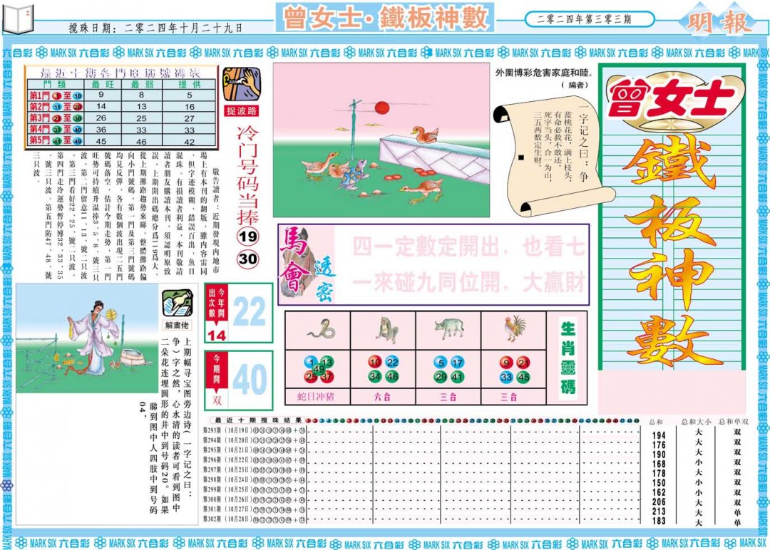2024303期曾女士铁板神数A