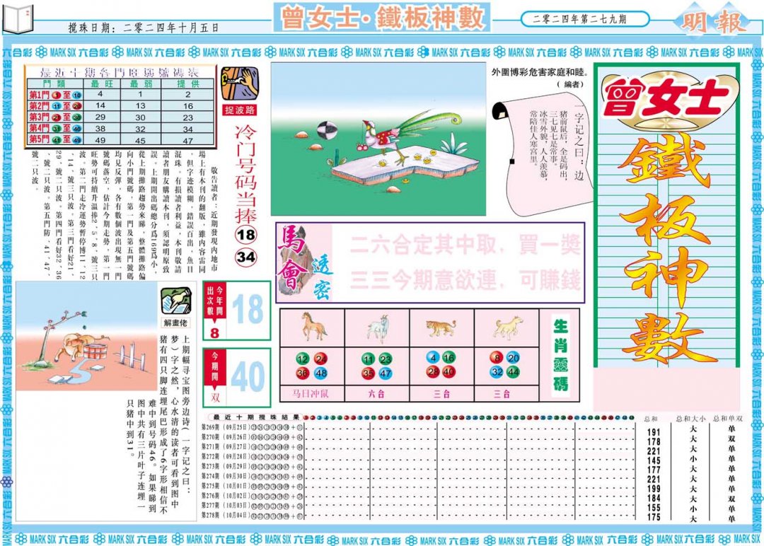 2024279期曾女士铁板神数A