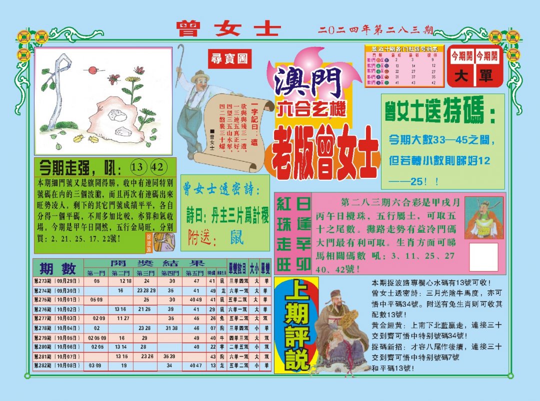 2024283期老版曾女士A