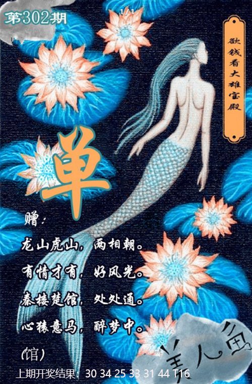 2024302期美人鱼单双中特图