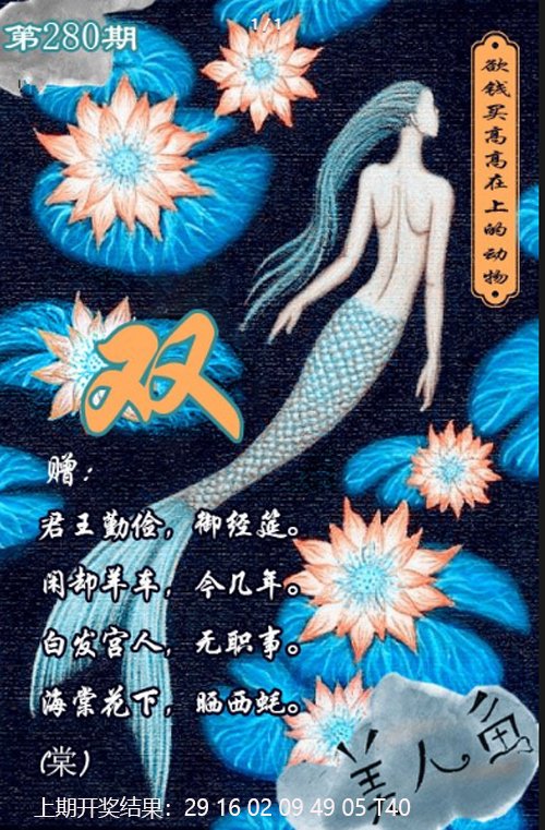2024280期美人鱼单双中特图