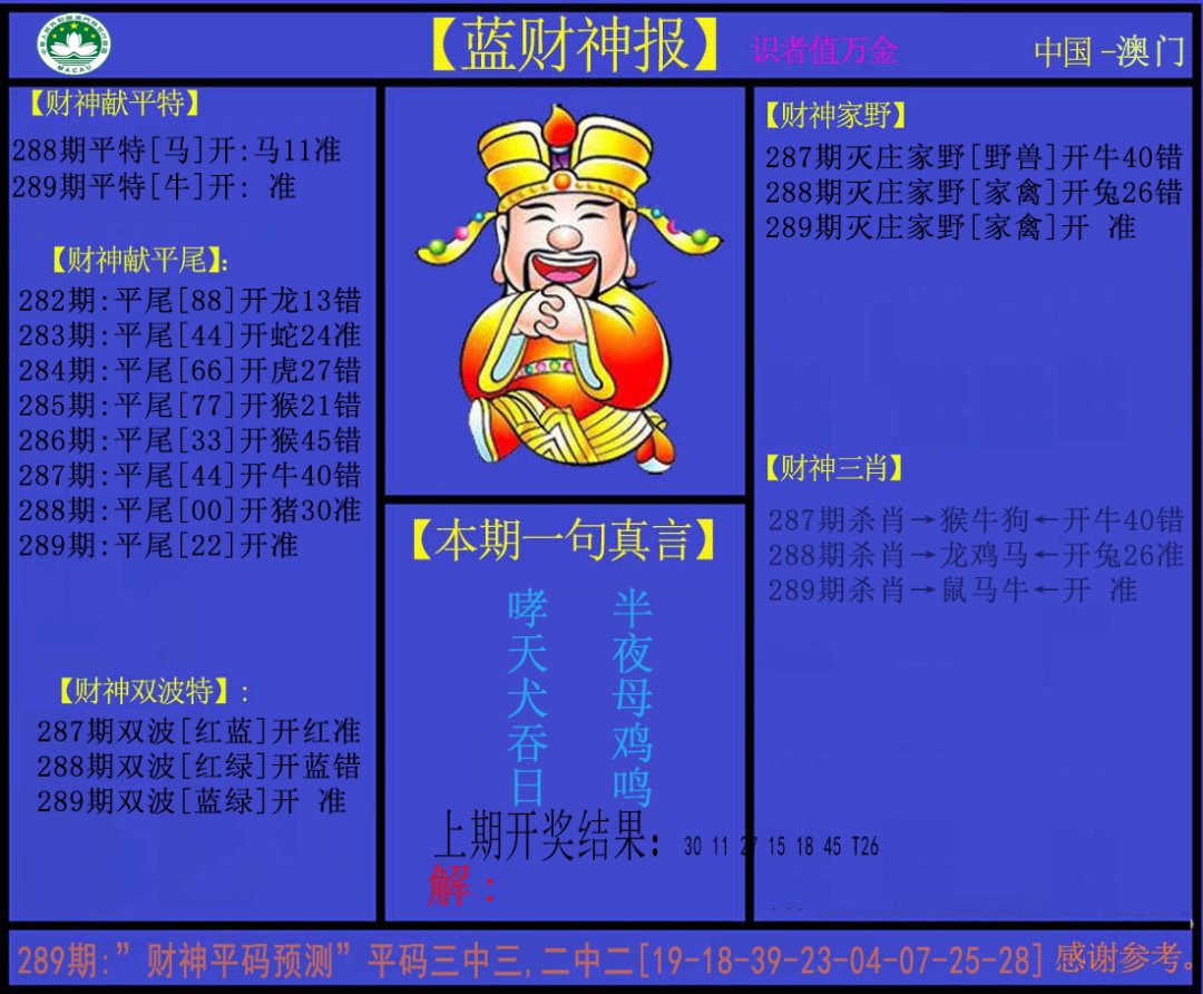 2024289期蓝财神