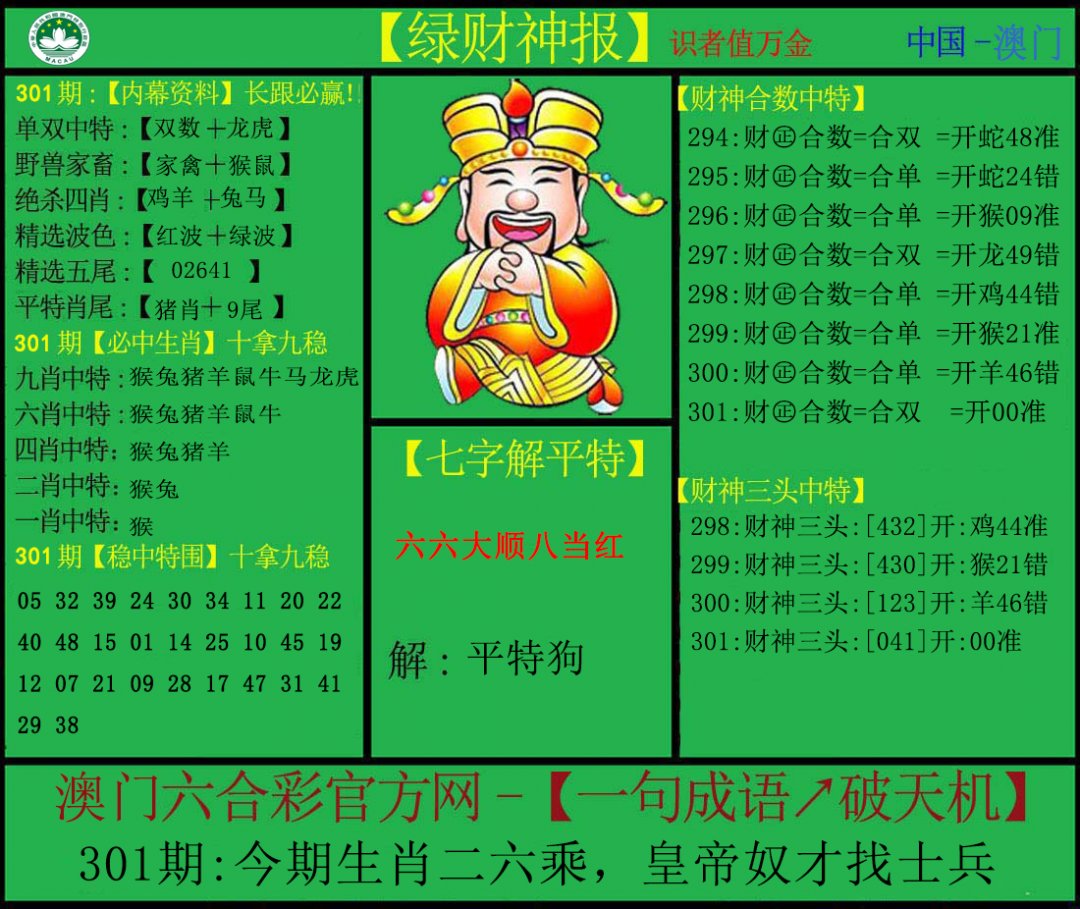 2024301期绿财神