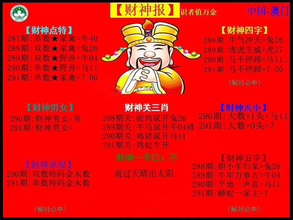 2024291期红财神