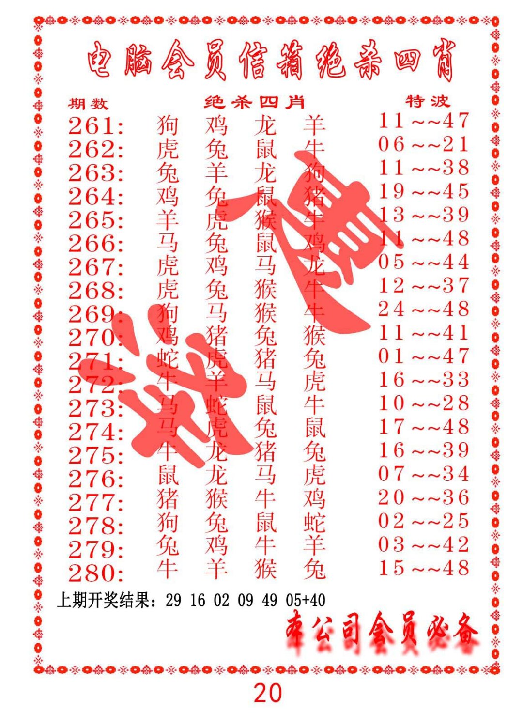 2024280期电脑会员-绝杀四肖