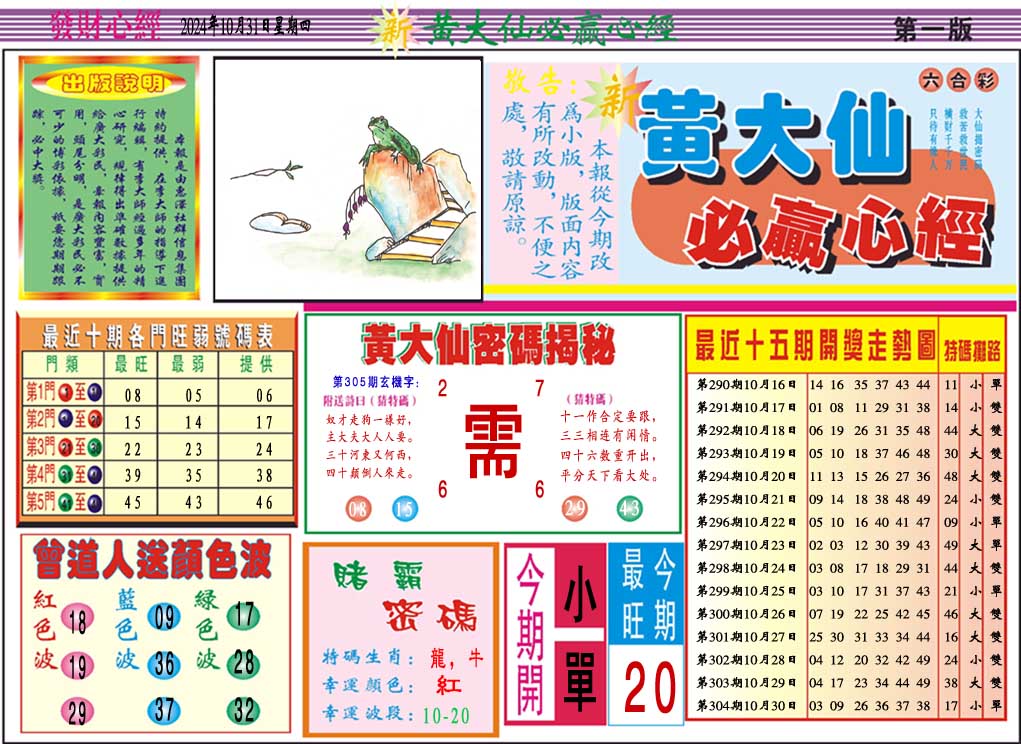 2024305期黄大仙必赢心经A