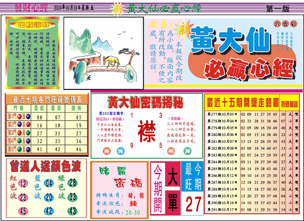 2024292期黄大仙必赢心经A