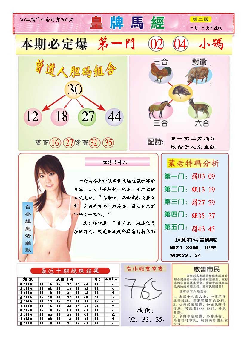 2024300期皇版马经B