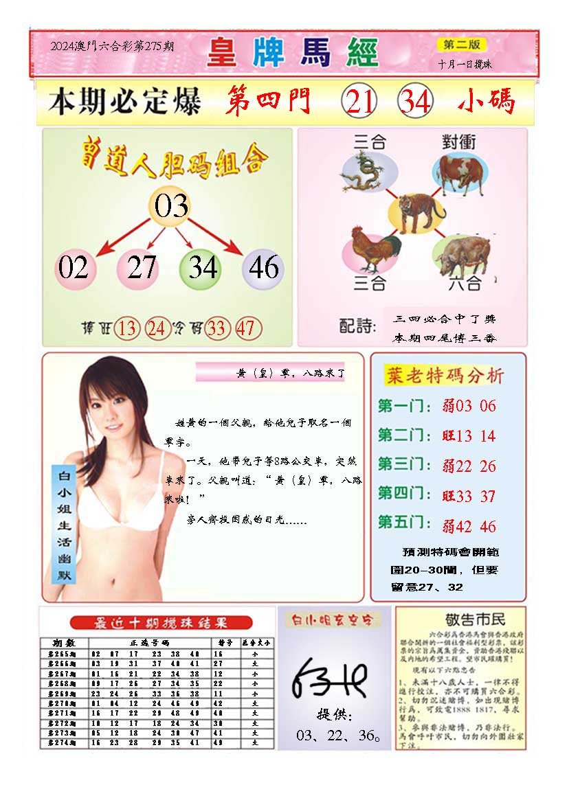 2024275期皇版马经B