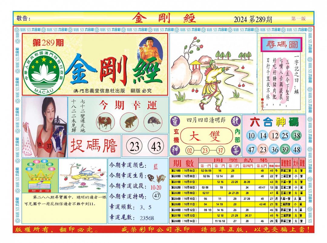 2024289期金刚经A