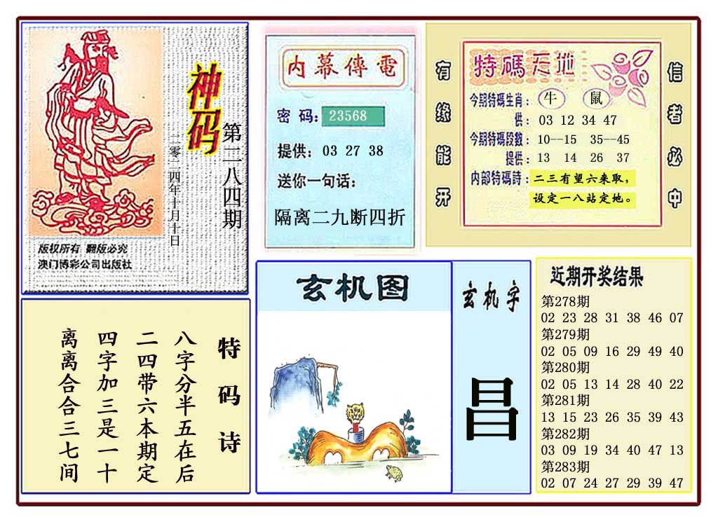 2024284期黄大仙神码