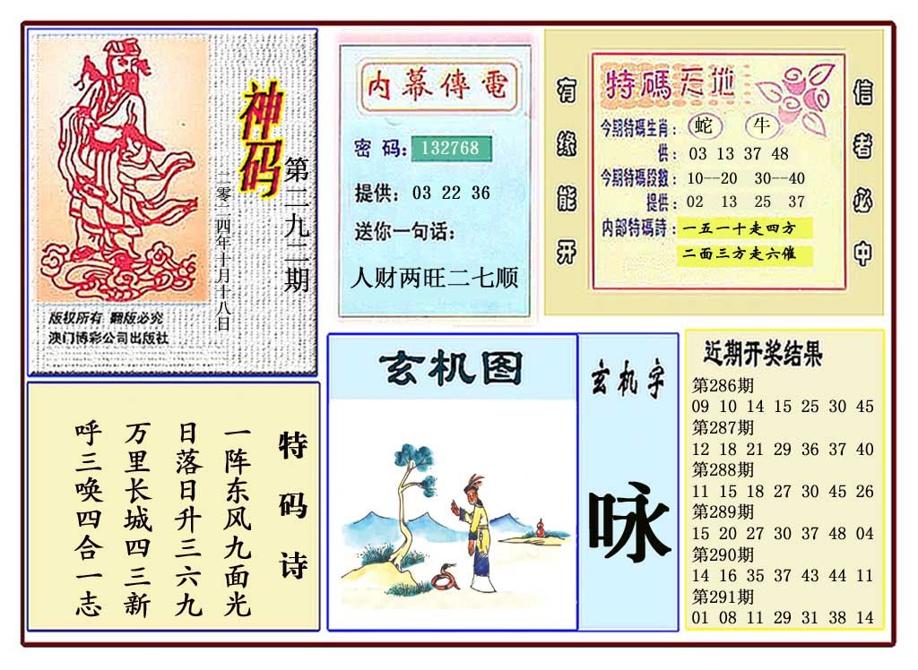 2024292期黄大仙神码