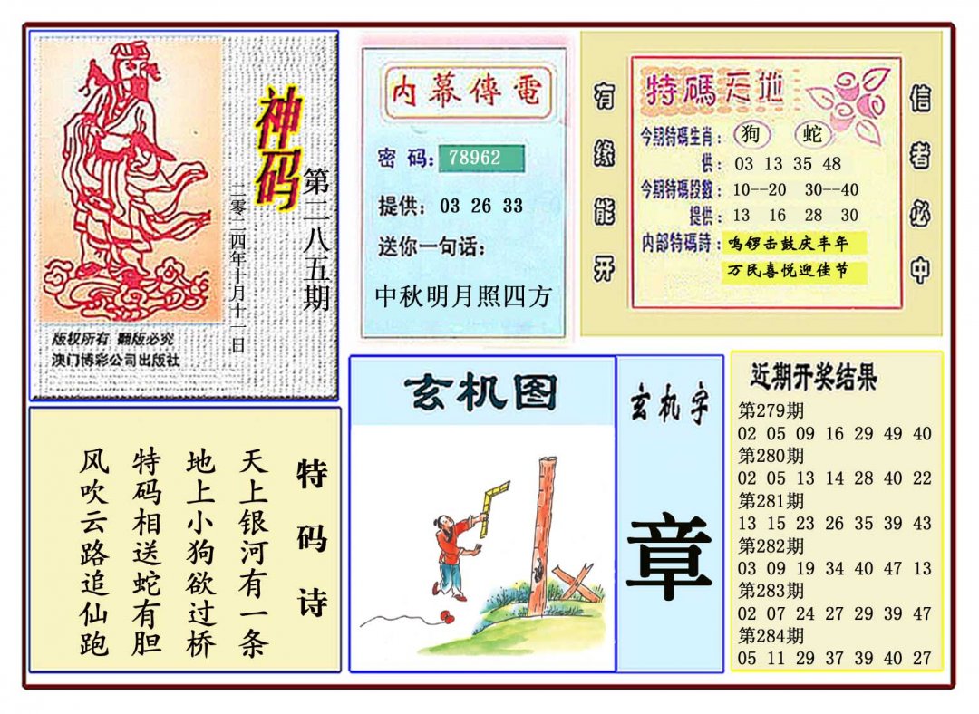 2024285期黄大仙神码