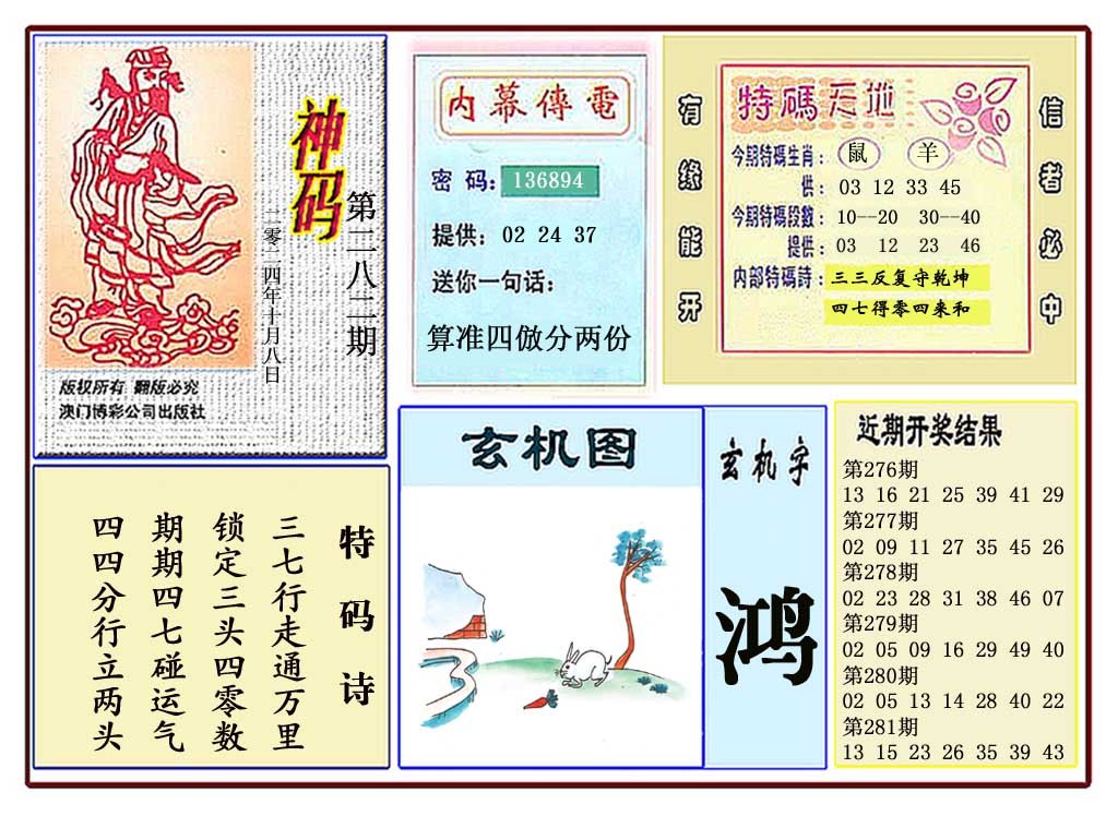 2024282期黄大仙神码