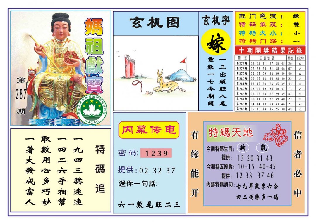 2024287期马祖献宝