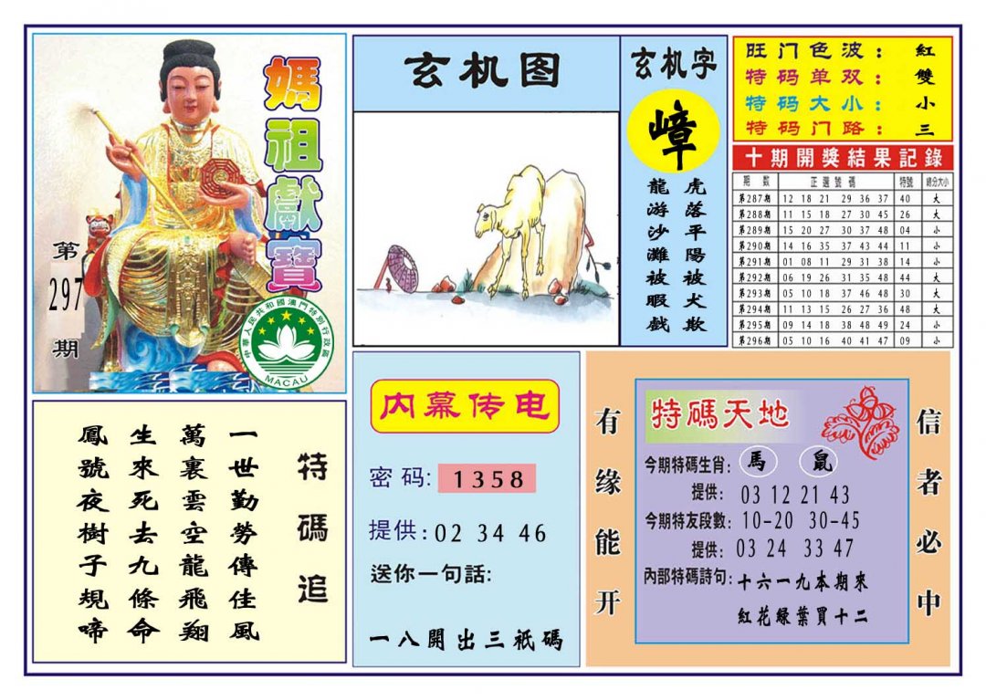 2024297期马祖献宝