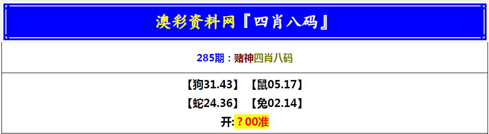 2024285期赌神四肖八码
