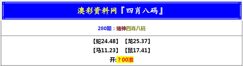 2024280期赌神四肖八码