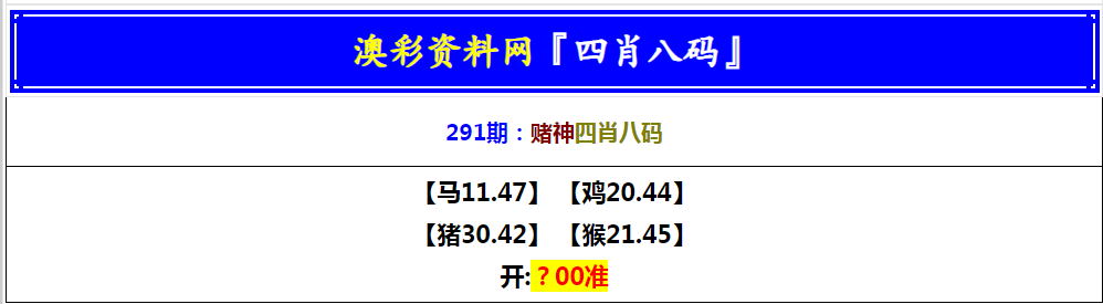 2024291期赌神四肖八码