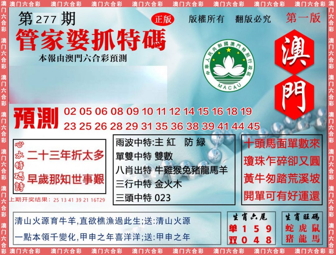 2024277期管家婆抓特