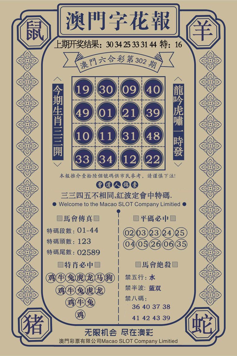 2024302期澳门字花报