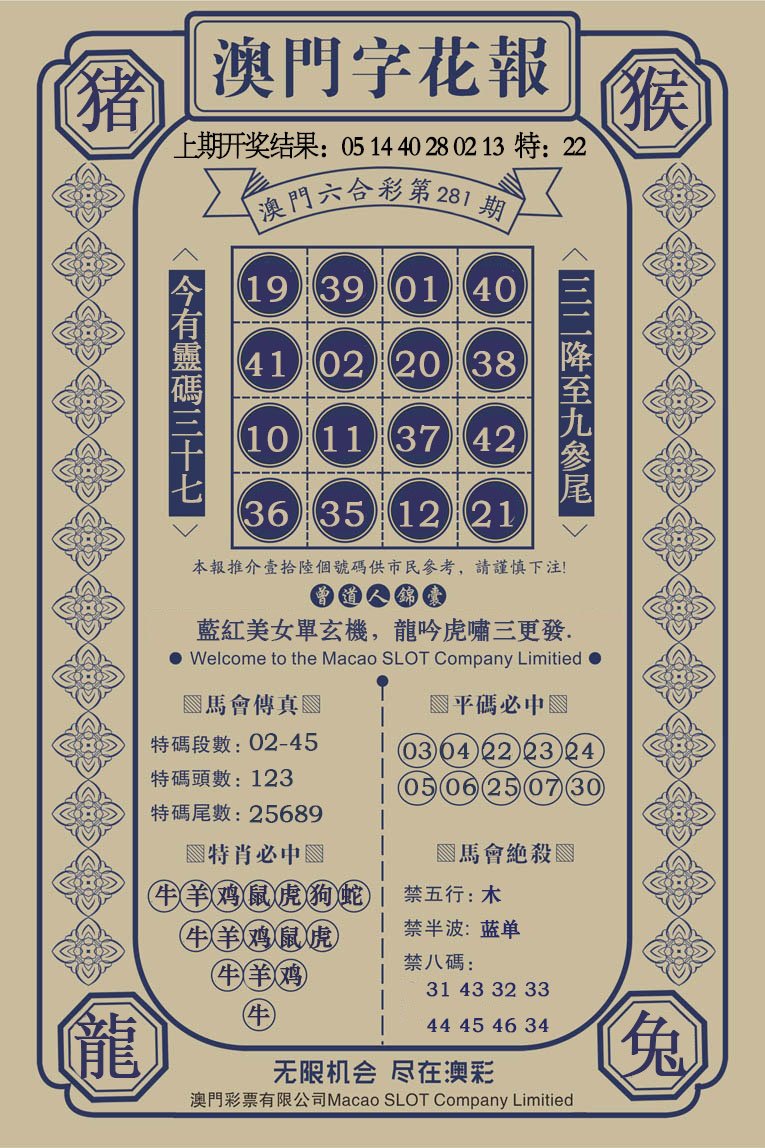 2024281期澳门字花报