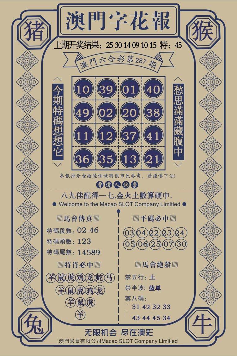 2024287期澳门字花报
