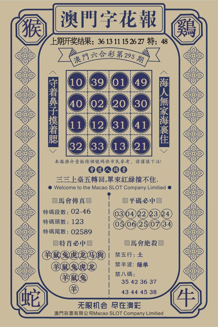 2024295期澳门字花报
