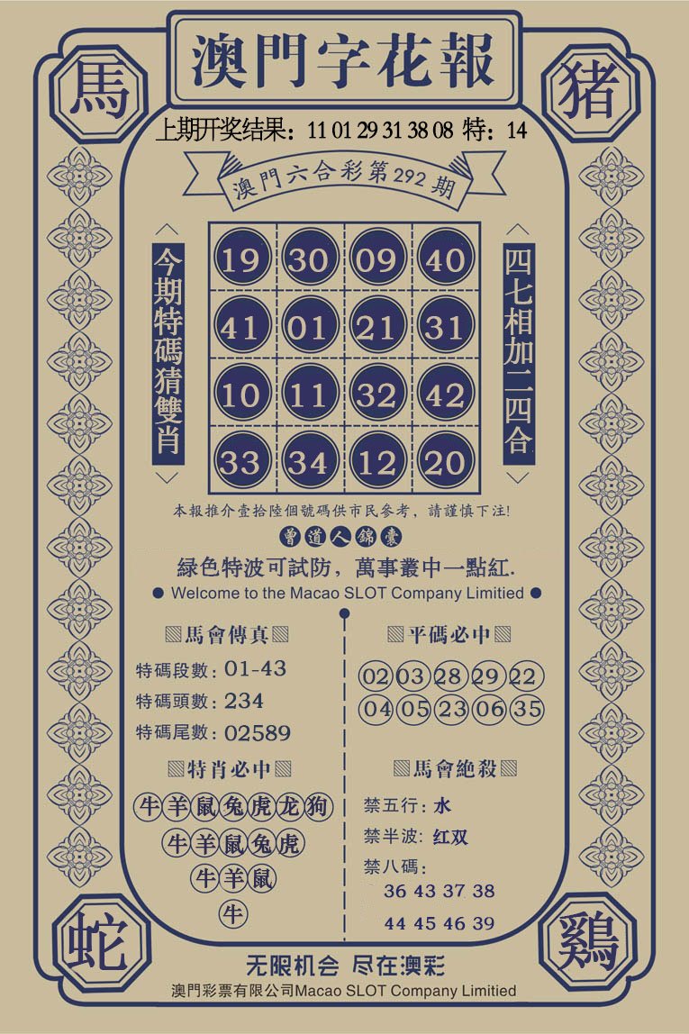 2024292期澳门字花报