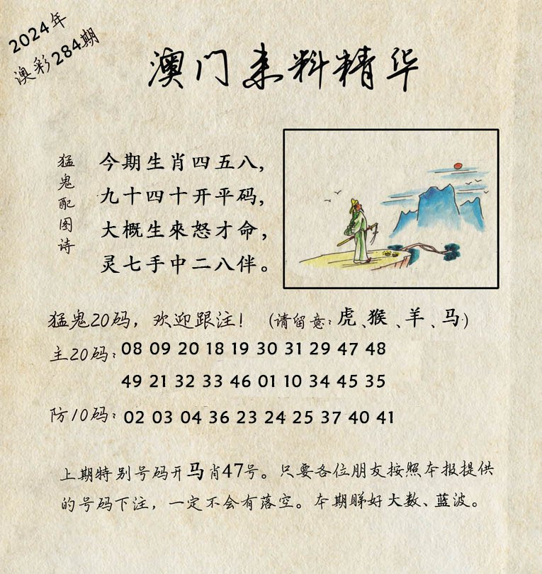 2024284期澳门来料精华