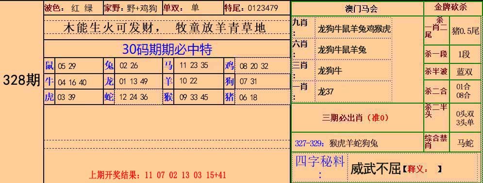 2024328期30码中特
