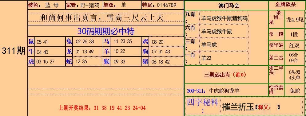 2024311期30码中特