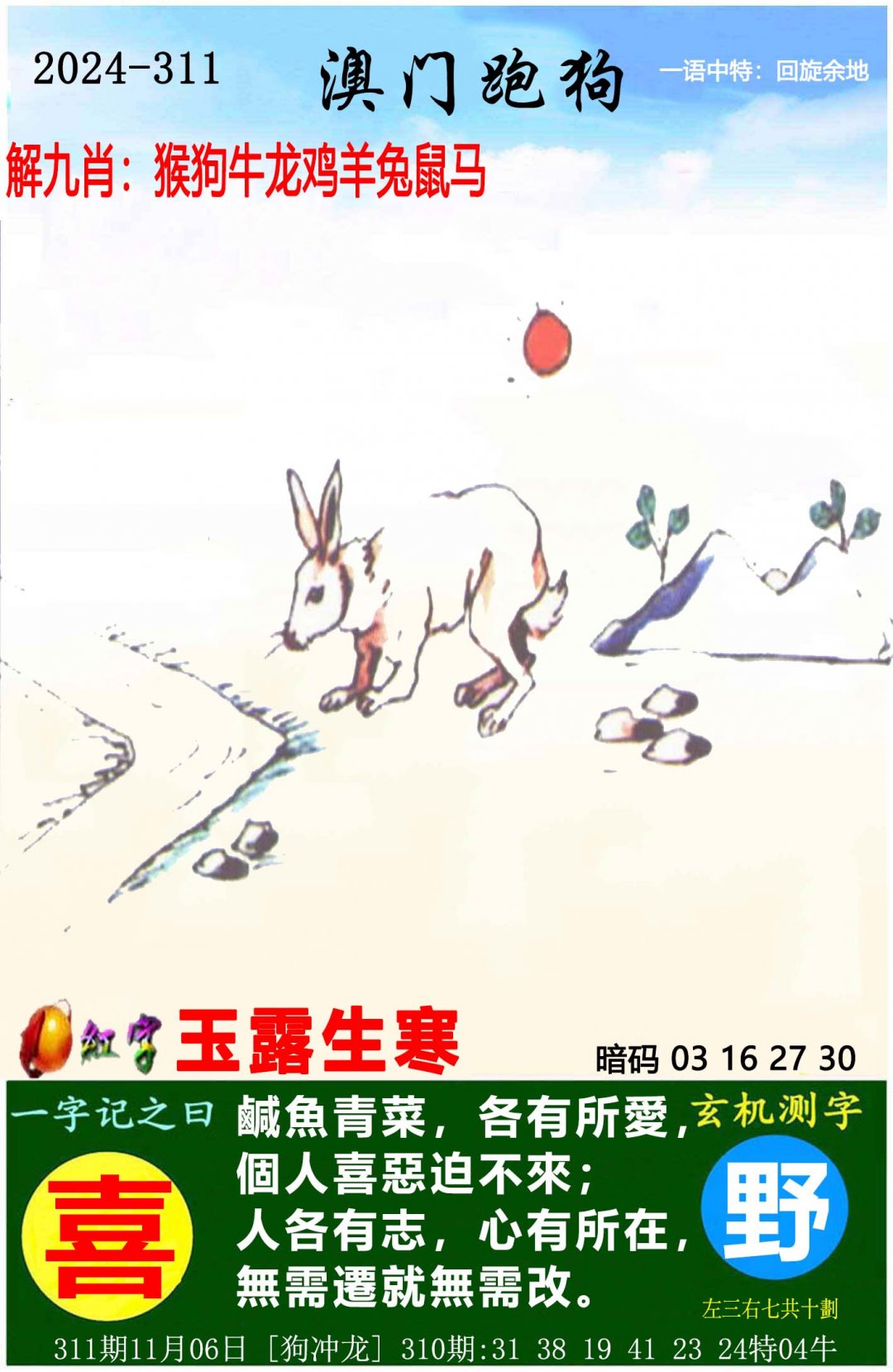 2024311期澳门跑狗图