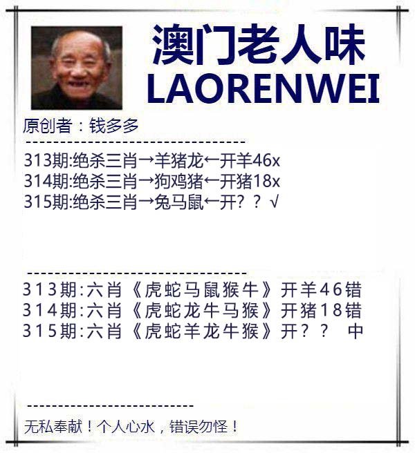 2024315期澳门老人味