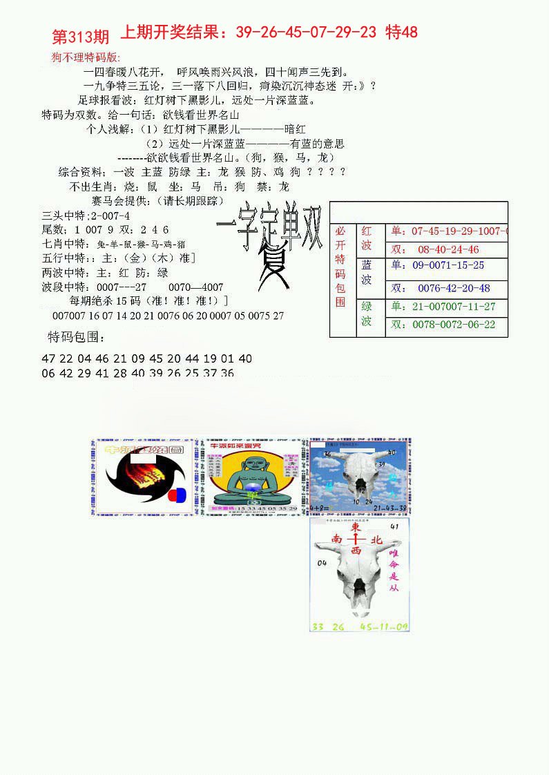 2024313期狗不理特码报
